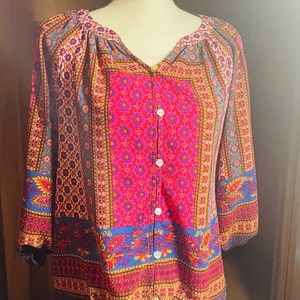Fig and Flower Anthropologie Boho Peasant Tie Front Blouse Size Small